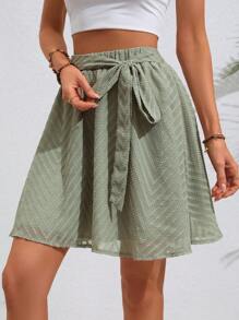 Breezaya Chevron Jacquard Belted Flare Hem Skirt