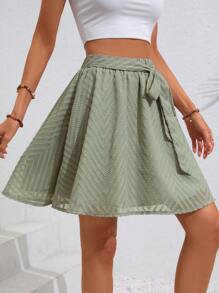 Breezaya Chevron Jacquard Belted Flare Hem Skirt