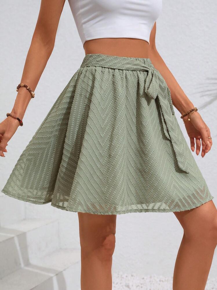 SHEIN Holidaya Gonne chevron jacquard con cintura orlo svasato - Verde - Visualizzare 5