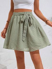 Breezaya Chevron Jacquard Belted Flare Hem Skirt