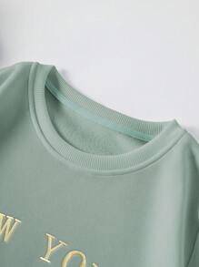 SHEIN Essnce 字母刺繡加絨內裏運動衫 - 薄荷綠 - 查看 3
