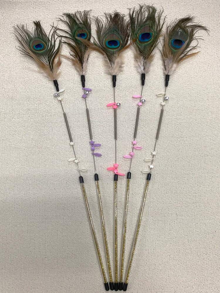 1入組孔雀羽毛裝飾逗貓棒適用於貓適用於玩 - 金色 - 查看 1