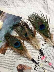 1入組孔雀羽毛裝飾逗貓棒適用於貓適用於玩 - 金色 - 查看 2