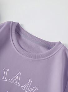 INAWLY Áo nỉ lót nhiệt họa tiết chữ, áo dài tay - Màu tím hoa cà - Xem 4