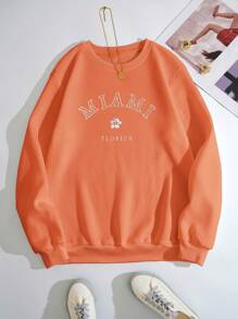 SHEIN EZwear Letter Graphic Thermal Lined Sweatshirt - Orange - View 1