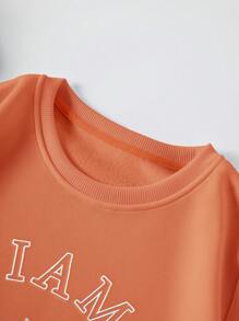 SHEIN EZwear Letter Graphic Thermal Lined Sweatshirt - Orange - View 5