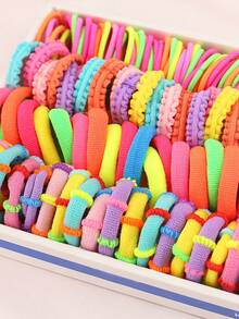250pcs Girls Color Block Fashionable Hair Tie For Daily Life - Multicolor - View 6