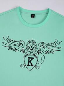 Manfinity LEGND 男士字母圖案T恤和腰部抽繩短褲 - 薄荷綠 - 查看 4