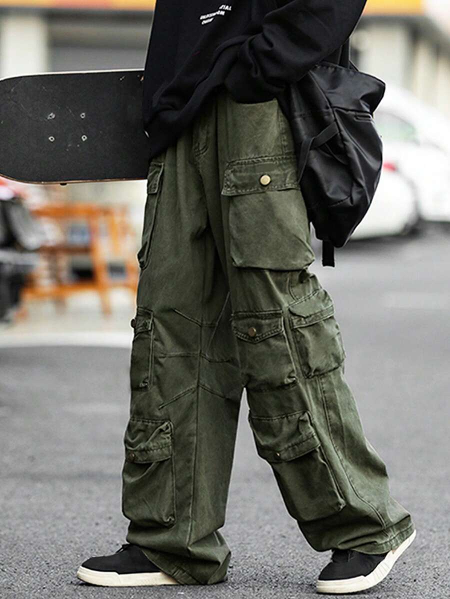 Claim Dot Men Flap Pocket Side Cargo Pants - Army Green - View 1