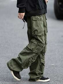 Claim Dot Men Flap Pocket Side Cargo Pants - Army Green - View 7