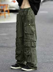 Claim Dot Men Flap Pocket Side Cargo Pants - Army Green - View 8