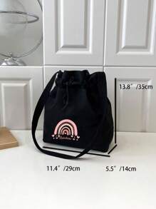 中等水桶包字母和愛心圖案抽繩設計 - 黑色 - 查看 5