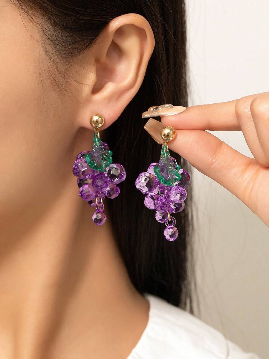 1 đôi bông tai giọt nho đính cườm thời trang cho phụ nữ để trang trí hàng ngày - Nhiều màu - Xem 1