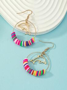 1雙時尚海豚和珠子裝飾圓形耳墜適合女士適用於度假 - 彩色 - 查看 3