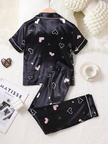 Fille Ensemble de pyjama à imprimé cœur - Noir - Voir 2