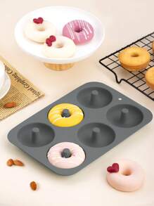 SHEIN Basic living 1pc Multi Grid Dark Grey Donut Shaped Cake Mold, Silicone Bread Mold For DIY - Dark Grey - View 3