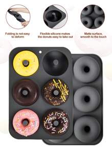 SHEIN Basic living 1pc Multi Grid Dark Grey Donut Shaped Cake Mold, Silicone Bread Mold For DIY - Dark Grey - View 5