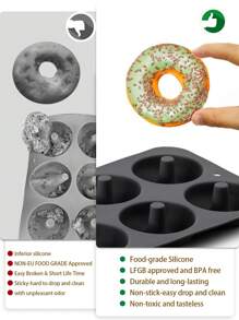 SHEIN Basic living 1pc Multi Grid Dark Grey Donut Shaped Cake Mold, Silicone Bread Mold For DIY - Dark Grey - View 7