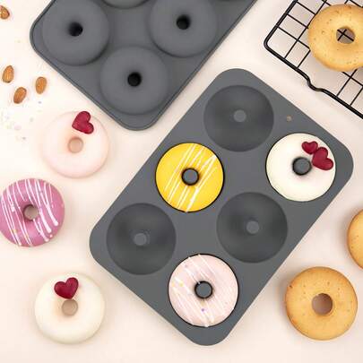 SHEIN Basic living 1 Cái Đa Lưới Màu Xám Đậm Hình Bánh Donut Khuôn Bánh Tự Làm Khuôn Bánh Mì Silicon