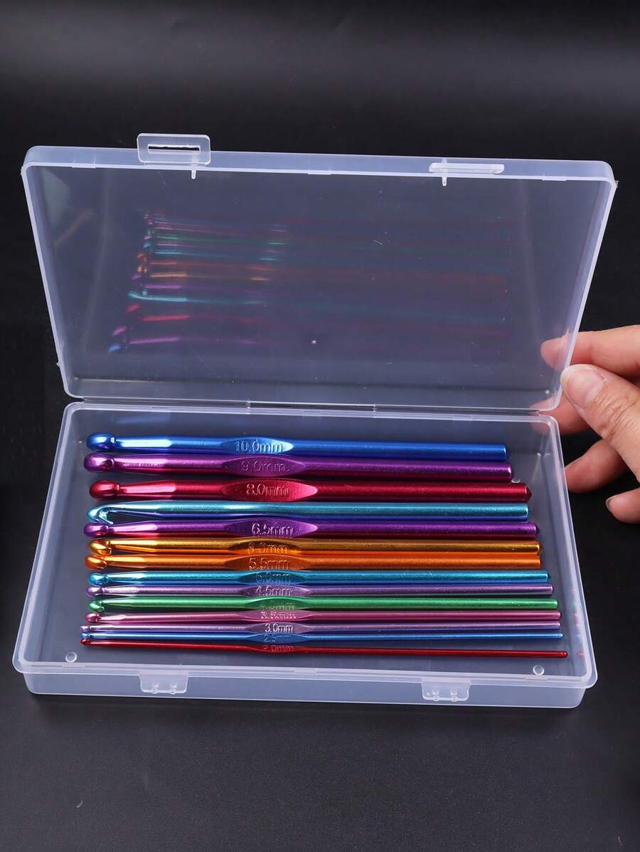 1盒/12入組鋁製鉤針,可用於編織,尺寸為2.0-10.0mm - 彩色 - 查看 1