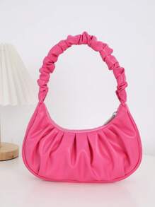 1pc Girls Solid Colour Zipper Square Bag - Hot Pink - View 3