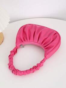 1pc Girls Solid Colour Zipper Square Bag - Hot Pink - View 8