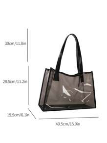Large Beach Bag Clear Black Plastic Minimalist - Black - View 3