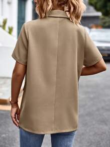 SHEIN Essnce 下擺開叉雙排釦西裝外套 - 卡其色 - 查看 2