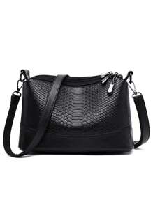 Medium Crossbody Bag Embossed Detail Solid Black - Black - View 1