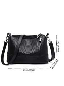 Medium Crossbody Bag Embossed Detail Solid Black - Black - View 3