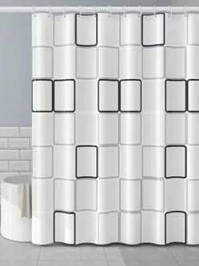 1pc Rectangle Pattern Shower Curtain, Modern Waterproof Moisture Proof Shower Curtain Liner For Bathroom Bathroom Decor - Black and White - View 1
