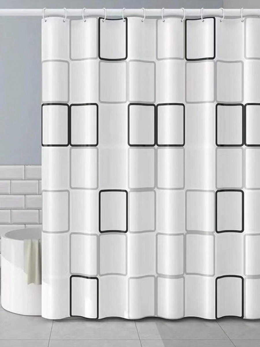 1pc Rectangle Pattern Shower Curtain, Modern Waterproof Moisture Proof Shower Curtain Liner For Bathroom Bathroom Decor - Black and White - View 1