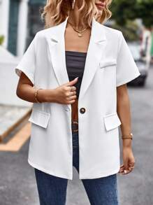 SHEIN Clasi Áo khoác  âu phục nữ Nút màu trơn Thanh lịch - trắng - Xem 5
