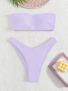 SHEIN Swim Summer Beach Plain Bandeau Bikini Set