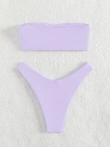 SHEIN Swim Summer Beach Plain Bandeau Bikini Set