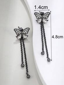 對精緻優雅立方氧化鋯蝴蝶吊式耳環長空心鍊式吊式耳環甜美耳環適合女士日常佩戴 - 槍黑色 - 查看 6