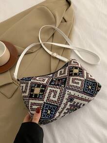 Bolso vagabundo pequeño vintage Patrón geométrico color combinado - Multicolor - Ver 8