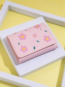 女式花卉圖案小錢包卡片收納盒，簡約的迷你手提包零錢袋，日常使用 - 淺粉色 - 查看 4