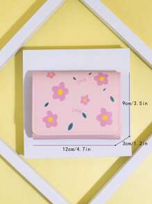 女式花卉圖案小錢包卡片收納盒，簡約的迷你手提包零錢袋，日常使用 - 淺粉色 - 查看 5
