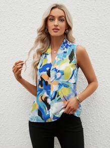 SHEIN Clasi Allover Print Sleeveless Blouse - Multicolor - View 4