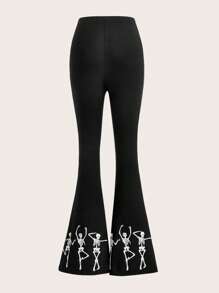ROMWE Goth 骷髅圖案喇叭褲 - 黑色 - 查看 2