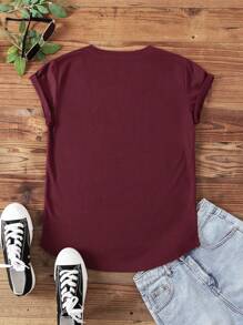 SHEIN LUNE Letter Graphic Tee - Burgundy - View 2