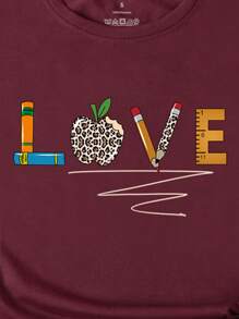 SHEIN LUNE Letter Graphic Tee - Burgundy - View 3