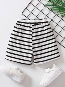 SHEIN Toddler Boys Striped Print Letter Patched Detail Shorts