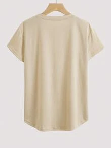 SHEIN LUNE 豹紋和字母圖案T恤 - 卡其色 - 查看 2