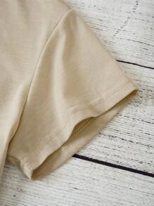 SHEIN LUNE 豹紋和字母圖案T恤 - 卡其色 - 查看 4