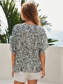 SHEIN VCAY Paisley Print Batwing Sleeve Blouse - Multicolor - View 2