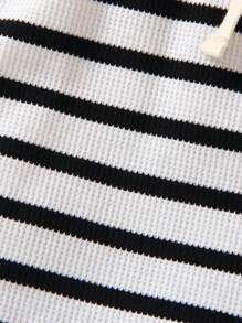 SHEIN Toddler Boys Striped Print Letter Patched Detail Shorts