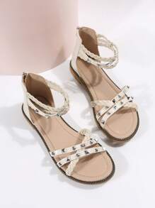 Dép đi biển màu be dành cho nữ, chi tiết bện trang trí đính đá - Màu be - Xem 4