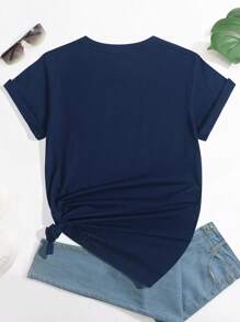 INAWLY Letter Graphic Tee Graphic Tees Women Tops - Navy Blue - View 2